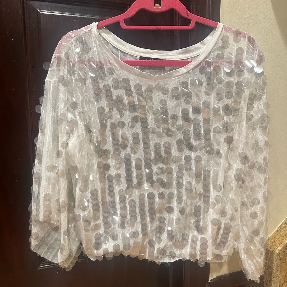 Elegant Cream Sequin Women's Top